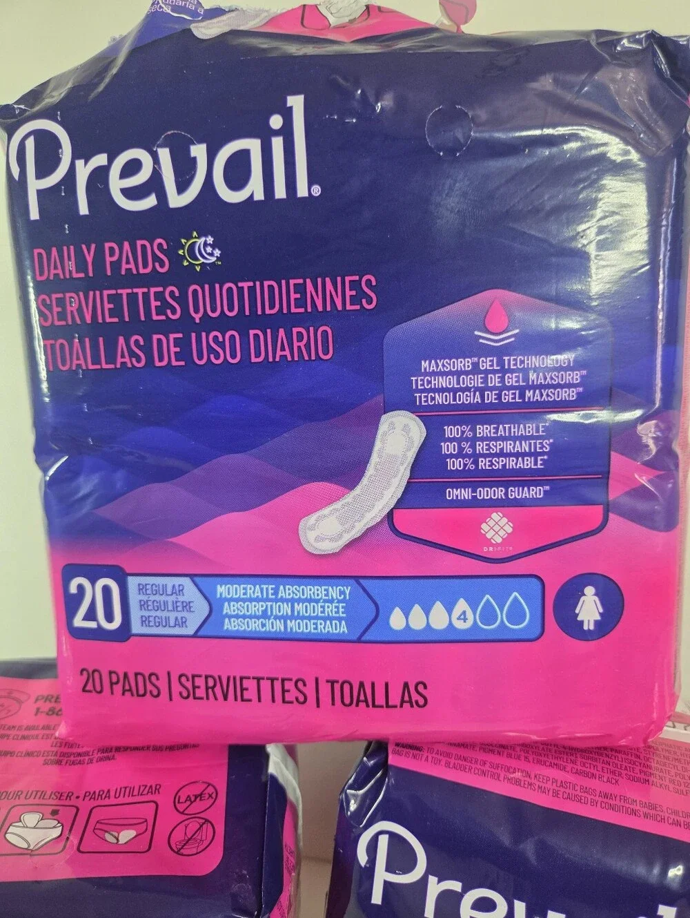 Prevail Daily Pads Size 4 Regular Moderate Absorbency. 60 Daily Pads for Woman.